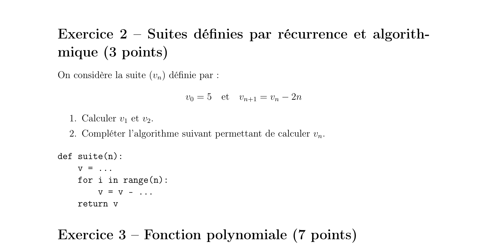 Maths SPE Première — Sujet Zero 2 — Examen blanc en ligne — Niveau Facile
