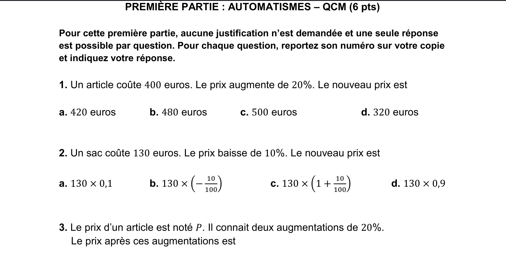 Maths TECHNO Première — Sujet Zero FREE VERSION 2 — Examen blanc en ligne — Niveau Intermédiaire