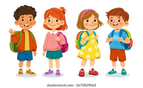 A colorful cartoon graphic showing children watching educational videos on a tablet.