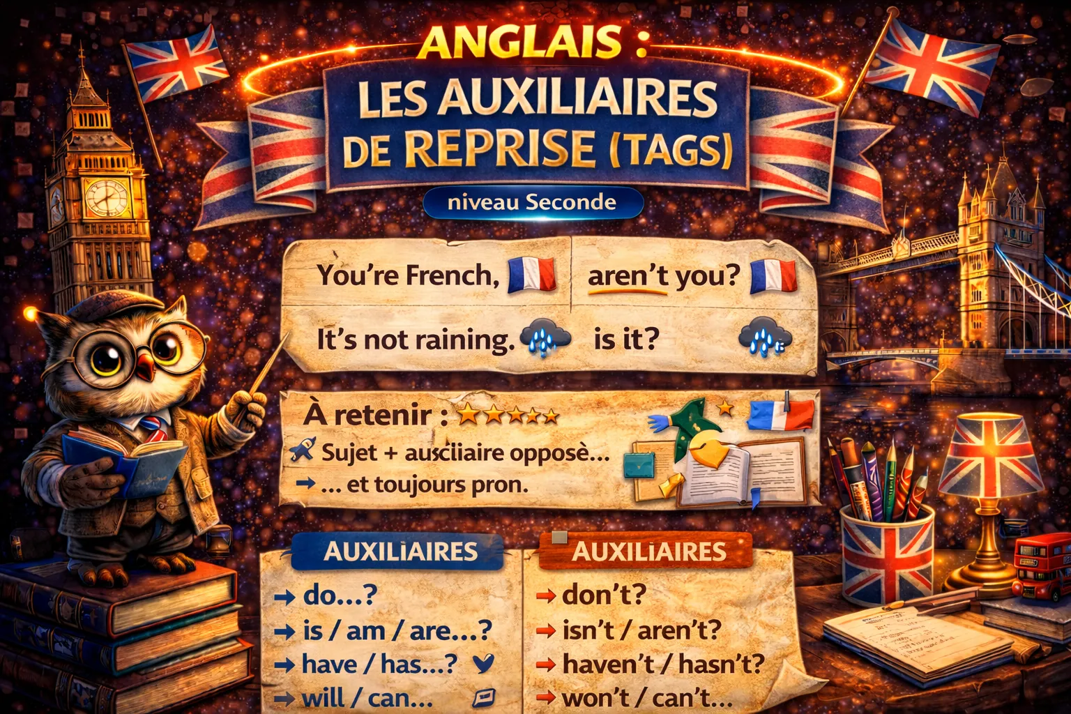 Les auxiliaires de reprise (tags) — Seconde