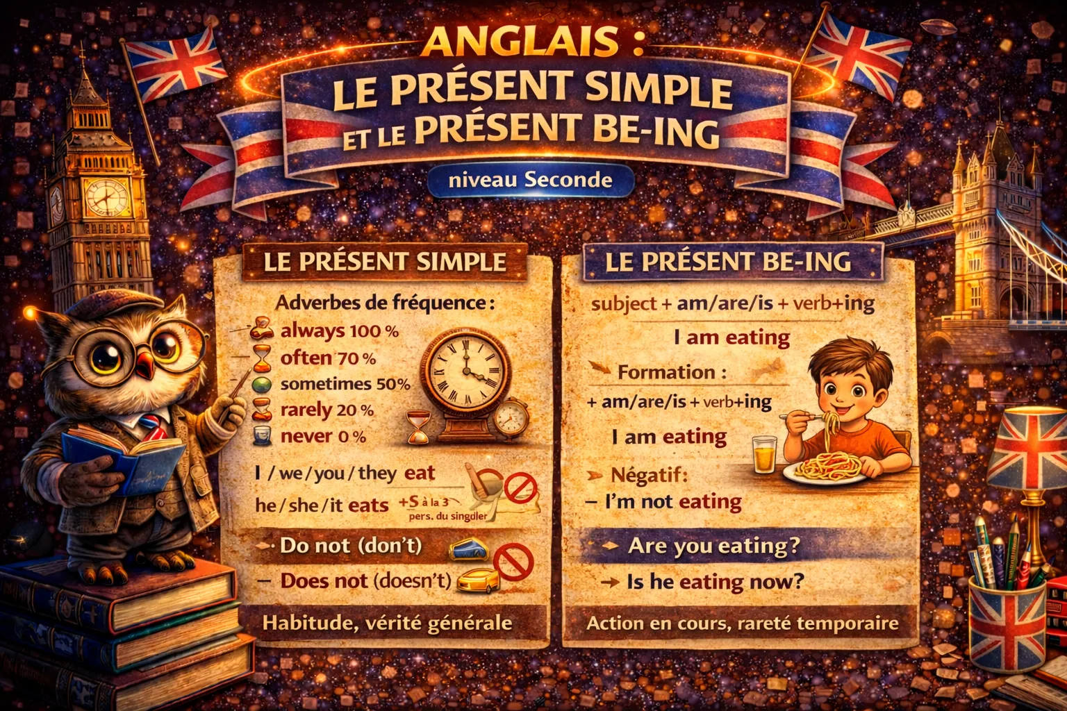Le présent simple et le présent be-ing — Anglais 2nde