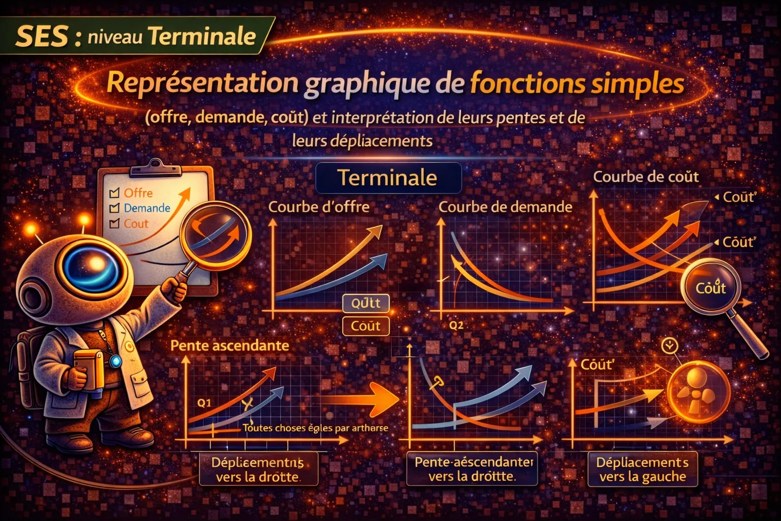 Représentation graphique de fonctions simples (offre, demande, coût) — SES Terminale